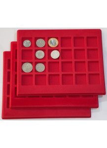 Vassoi per monete in floccato rosso piccolo da 24 caselle